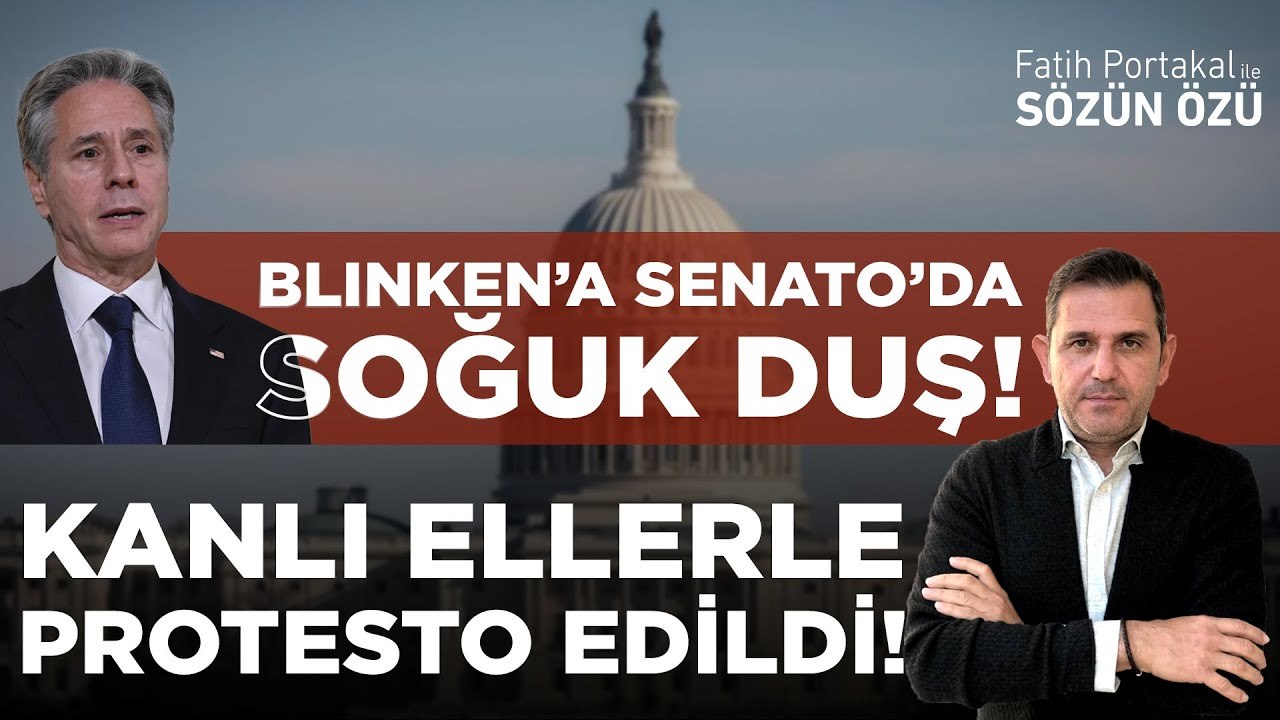 BLINKEN’A SENATO’DA SOĞUK DUŞ! KANLI ELLERLE PROTESTO EDİLDİ! VİDEO HABER