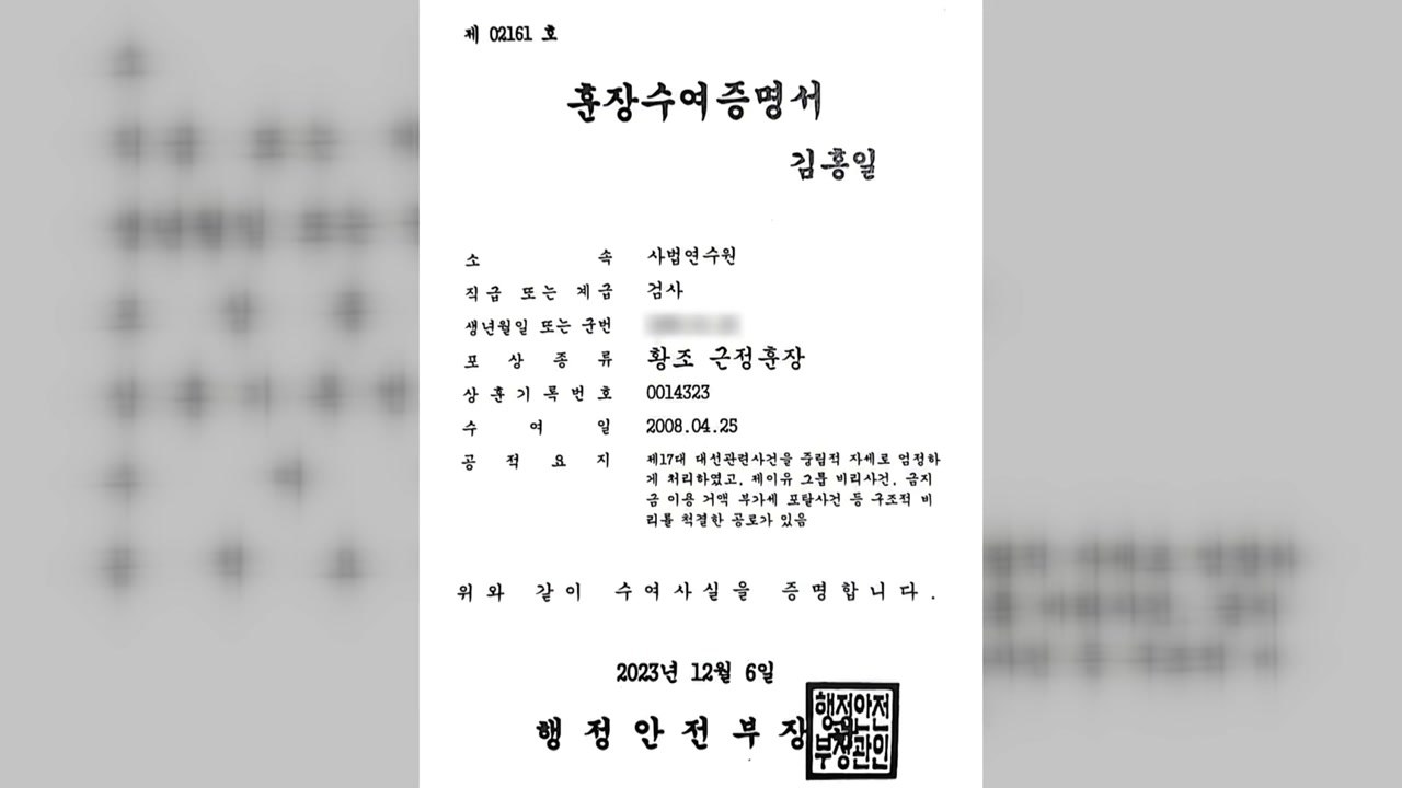[단독] 'BBK 면죄부 논란' 김홍일...MB 취임 두 달 뒤 "중립적 수사" 훈장...