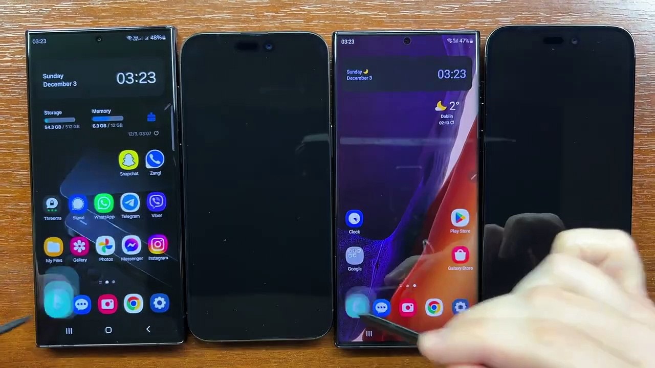 Samsung S23U & Note 20U Outgoing Call vs iPhone 15 PM & 14 PM Incoming Calls. Android 14, 13, iOS 17