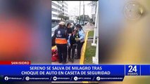 San Isidro: auto se estrella contra caseta de serenazgo y causa daños materiales