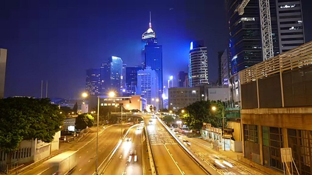 Time-lapse of the traffic around the Admiralty area in Hong Kong at night.
