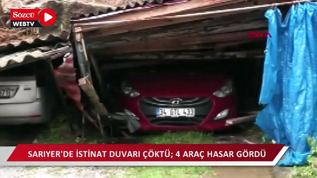 Sarıyer'de istinat duvarı çöktü: 4 araç hasar gördü