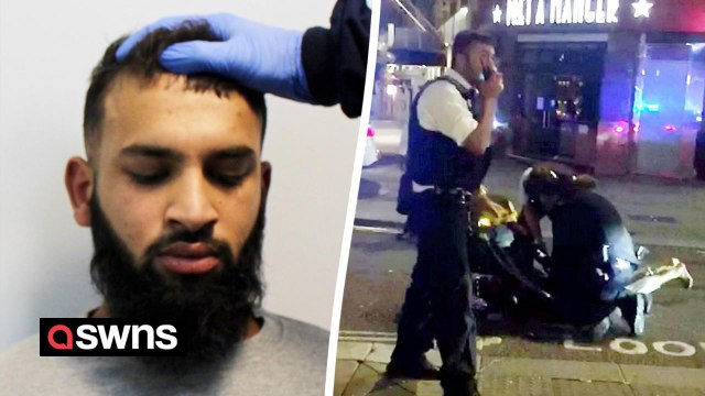 Chaotic moment after two police officers were stabbed by man who was jailed for life