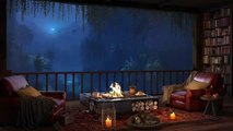 Cozy Reading Nook on Balcony with Smooth Jazz Music _ Rain _ Fireplace Sounds for Relaxing_ Sleeping