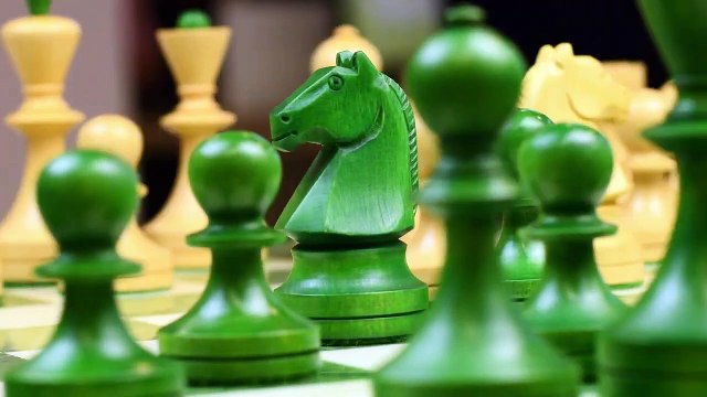 Reproduced Russian (Soviet Era) Series Chess Pieces in Stained Green Ash Burl / Box Wood - 3.7 King