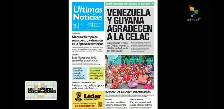 Enclave Mediática 11-12: Pdtes. de Venezuela y Guyana se reunirán el 14 de diciembre