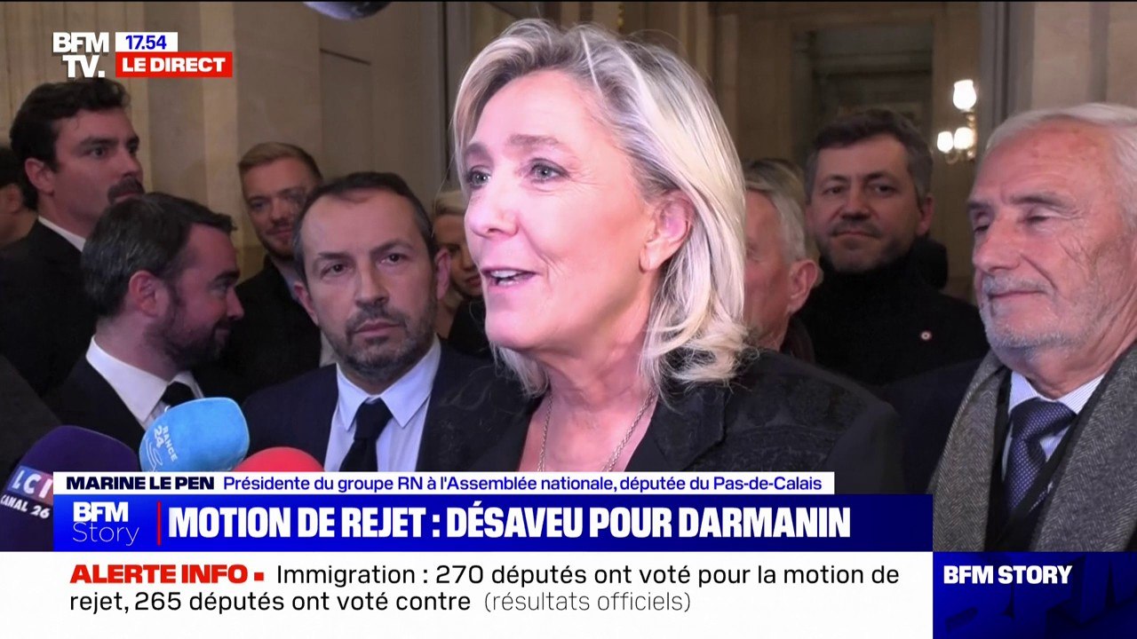 Marine Le Pen (RN) sur la motion de rejet du projet de loi immigration: "Je déposerai dès demain une proposition de loi dont je ne doute pas qu'elle sera transpartisane"