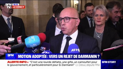 Motion de rejet du projet de loi immigration: "Nous voulons débattre et adopter dans son intégralité, sans ajout et sans modification, le texte du Sénat", affirme Éric Ciotti (LR)