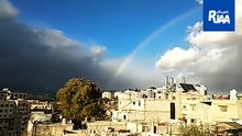"شاهد روعة الصباح في سماء دمشق، وجمال قوس قزح والوانه المتناسقة'