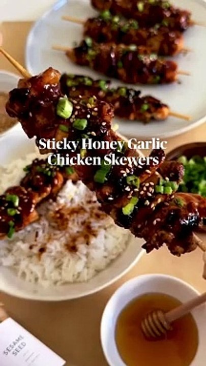 Sticky Honey Garlic Chicken Skewers