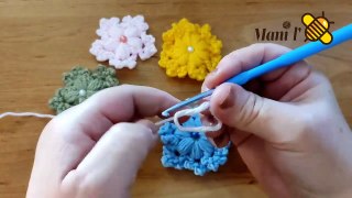 Crochet   La fleur au point puff  à faire en 5 mn How to crochet a puff flower وردة بغرزة الباف