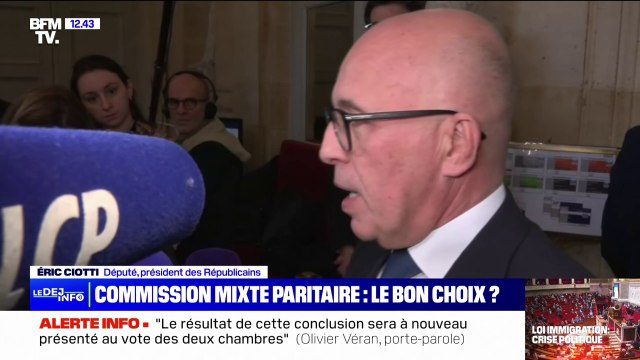 Loi immigration: Éric Ciotti affirme que les parlementaires LR défendront jusqu'au bout le texte du Sénat