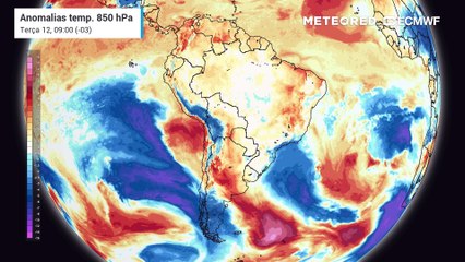 Previsão anomalia de temperaturas Brasil