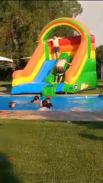 Man Overturns Inflatable Slide