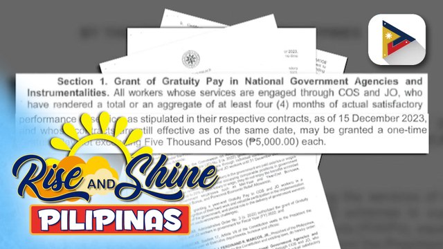 Gratuity pay sa mga COS at JO gov’t workers, matatanggap na sa Dec. 15