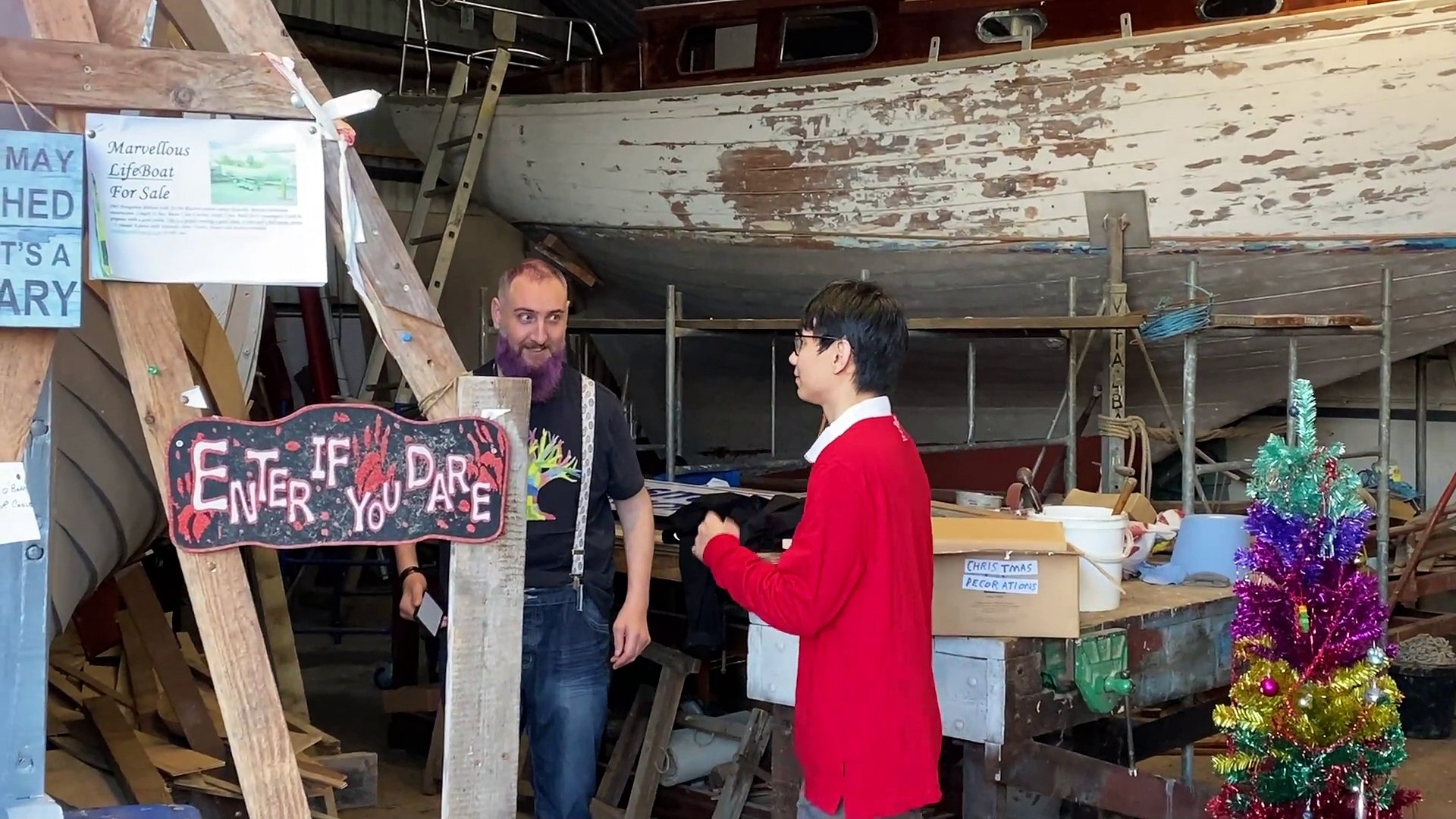 ⁣Christmas comedy sketch at West Wales Maritime Society boatyard, Pembroke Dock
