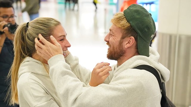 I’m a Celeb winner Sam Thompson greeted by girlfriend Zara McDermott as he arrives in London