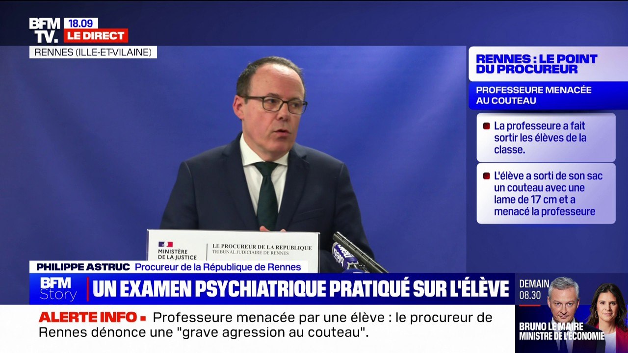 Professeure menacée par une élève: "En janvier, elle s'était déjà présentée à son ancien collège avec un couteau dans son cartable"" explique le procureur de la République de Rennes