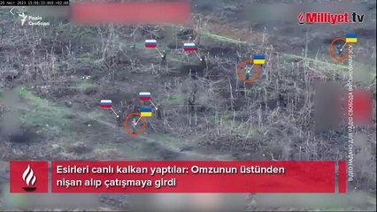 Esirleri canlı kalkan yaptılar! Skandal görüntü, omzunun üstünden nişan alıp çatışmaya girdi