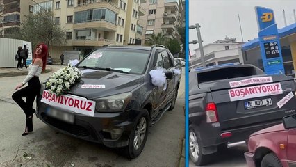 Boşanma davasına, 'Osman cehenneme kadar yolun var, boşanıyoruz' yazılı aracıyla gitti