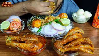 HUGE EATING! CHICKEN CURRY+CHICKEN FEET CURRY+FISH BHUNA+EGG MASALA+ROSOGOLLA+RICE & SALAD - SOUNDS