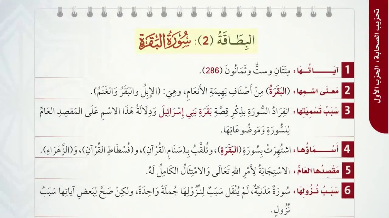 البطاقة (2): سُورَةُ البَقَرَةِ