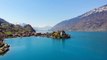 Aerial view of the famous Iseltwald village on the shores of lake Brienz near Interlaken.