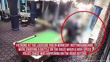 Sheriff of Pottingham! Pub Pool Player Makes Winning Shot As Stolen Car Smashes Through Window