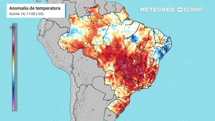 Previsão de Anomalias de Temperatura até sábado (16)