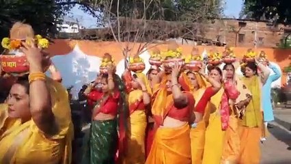 अयोध्या के लिए कलश यात्रा सामान्य सेवा केंद्र से निकली