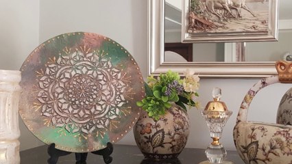 Recycling an old plate with texture paste and acrylic colors