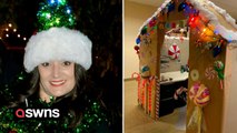 Christmas fanatic turned her office cube into an incredible life-size gingerbread house amusing her colleagues