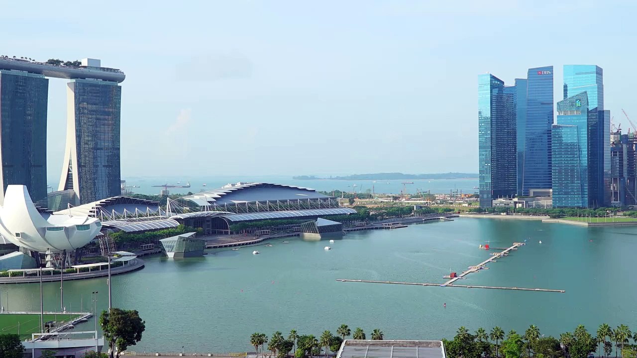 Time lapse Marina Bay Skyline with cloud moving in Singapore City.