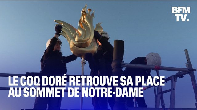 Cathédrale Notre-Dame de Paris: le coq doré retrouve sa place, au sommet de la flèche