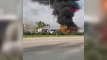 İskenderun'da yolcu otobüsü alev alev yandı