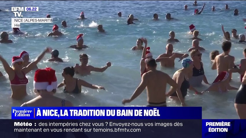 À Nice, les images du traditionnel bain de Noël dans une mer à 15°C - Vidéo  Dailymotion