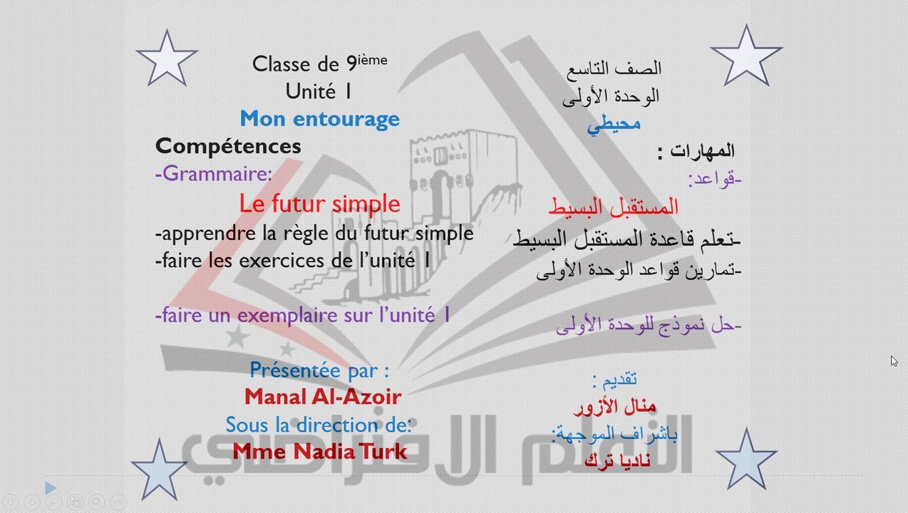 تاسع فرنسي الوحدة الأولى ومذاكرة منال الأزور