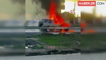 Tekirdağ'da seyir halindeki araç alev alev yandı