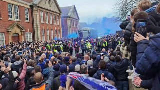Ipswich Town fans greet the team coach arriving at Portman Road ahead of the East Anglian derby with Norwich City