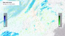 UK rain and snow map for mid-December 2023.