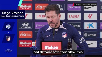 Simeone expects tough tie against former club Inter