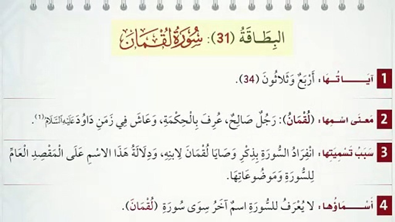 البطاقة (31): سُورَةُ لُقۡمَانَ