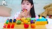 ASMR MUKBANG| Rainbow Desserts(Fruit Flower cake, Macaroon, Marshmallow, Cube jelly, Syringe Drinks)