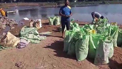 बंजर नदी में समाजसेवी कर रहे बोरीबंधान, परिक्रमावासियों को मिलेगी राहत