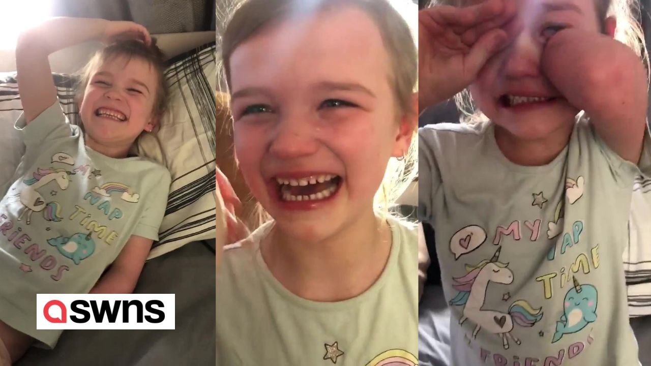 Mädchen mit einem Arm platzt in Tränen nach dem Anheben genug Geld für bionische Gliedmaßen