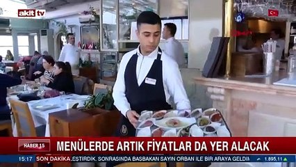 Menülerde artık fiyatlar da yer alacak
