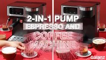 Galanz 2-in-1 Pump Espresso Machine & Single Serve Coffee Maker with Milk Frother, Latte, & Cappuccino Machine, 1.2L Removable Water Tank, LED Display Touch Control, Black with Stainless Steel Trim- Ho