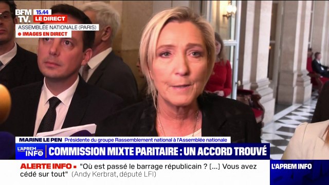 Loi immigration: Nous allons donc voter ce texte tel qu'il ressort de la commission mixte paritaire , affirme Marine Le Pen