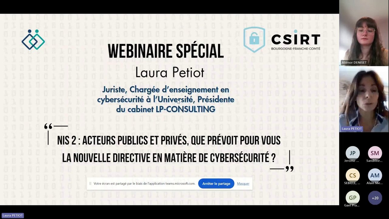 [WEBINAIRE] CSIRT-BFC / LP-CONSULTING - NIS 2 : Acteurs publics et privés, que prévoit pour vous, la nouvelle directive européenne en matière de cybersécurité ?
