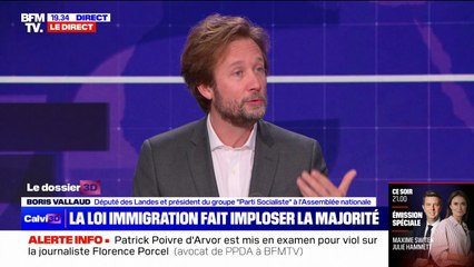 Projet de loi immigration: "Toutes les lignes rouges ont été dépassées pour arriver sur des lignes bleu marine", affirme Boris Vallaud (PS)